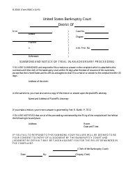 Document preview: Form B2500C Summons and Notice of Trial in an Adversary Proceeding
