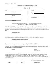 Form B2500B Summons and Notice of Pretrial Conference in an Adversary Proceeding
