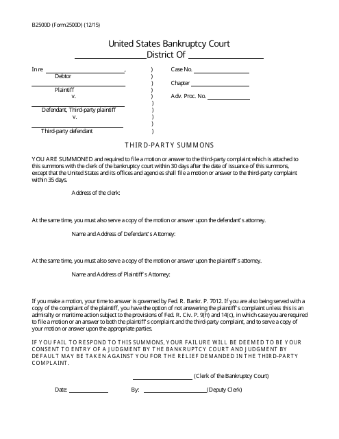 Form B2500D Third-Party Summons