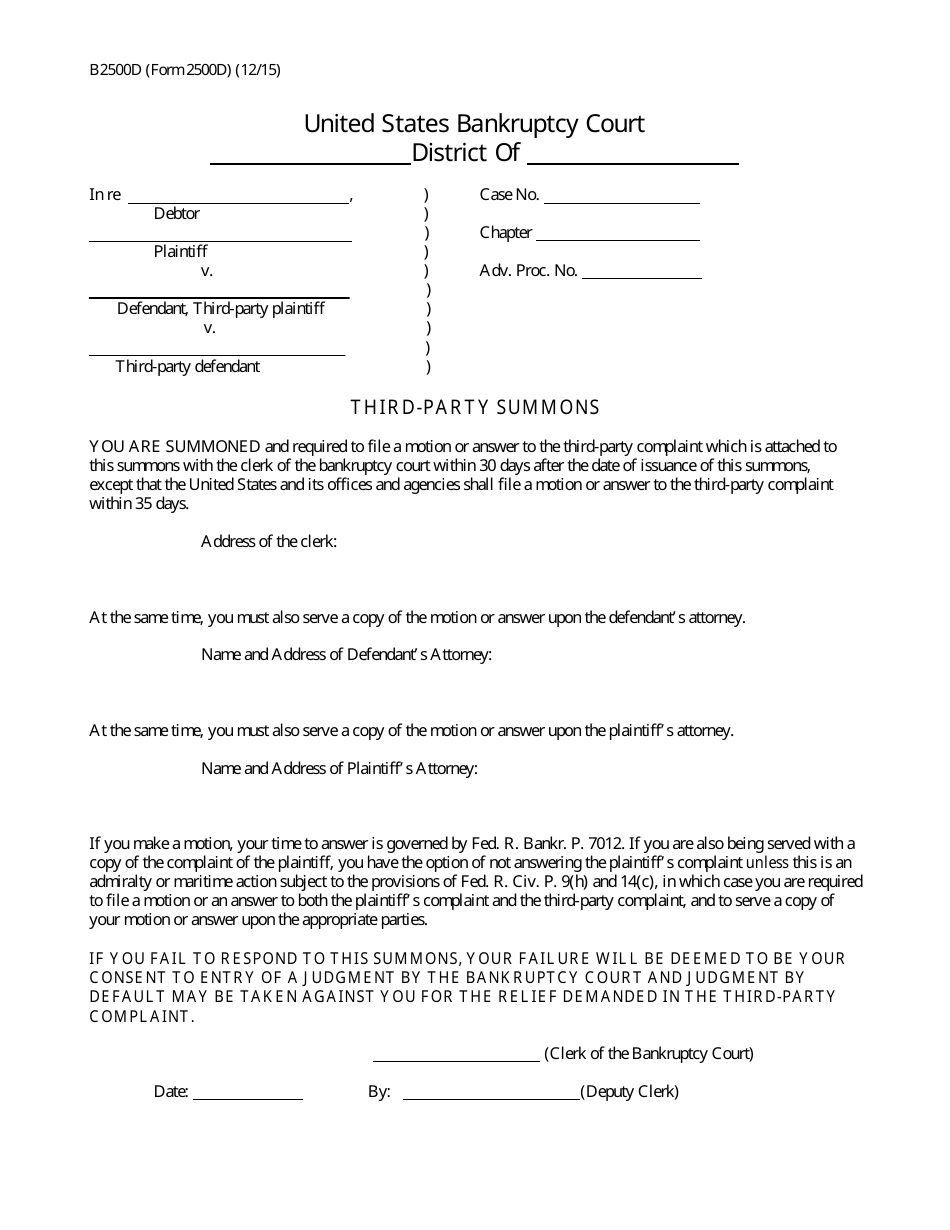 Form B2500D Third-Party Summons, Page 1