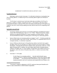 Document preview: Instructions for Form B2500E Summons to Debtor in Involuntary Case