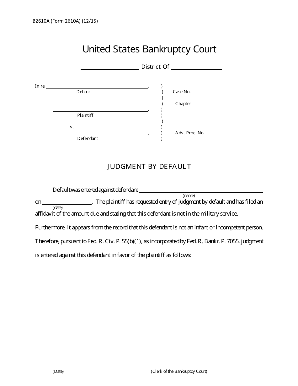 Form B2610A Judgment by Default, Page 1