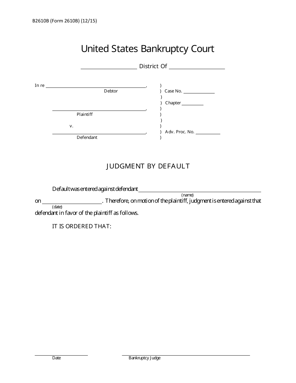 Form B2610B Judgment by Default - Judge, Page 1