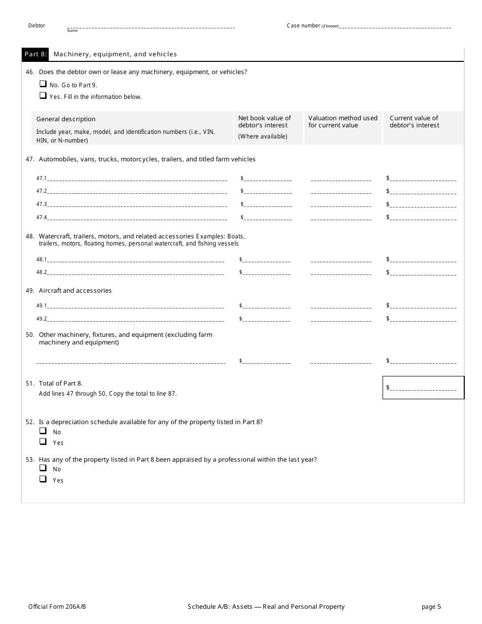 Official Form 206A / B Schedule A / B Assets - Real and Personal Property, Page 5
