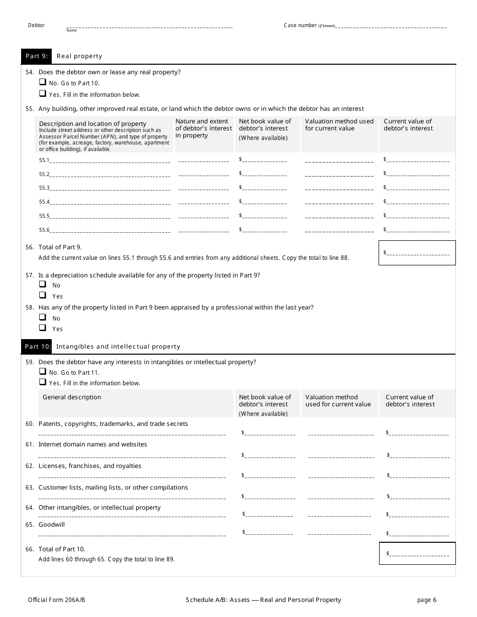 Official Form 206A / B Schedule A / B Assets - Real and Personal Property, Page 6