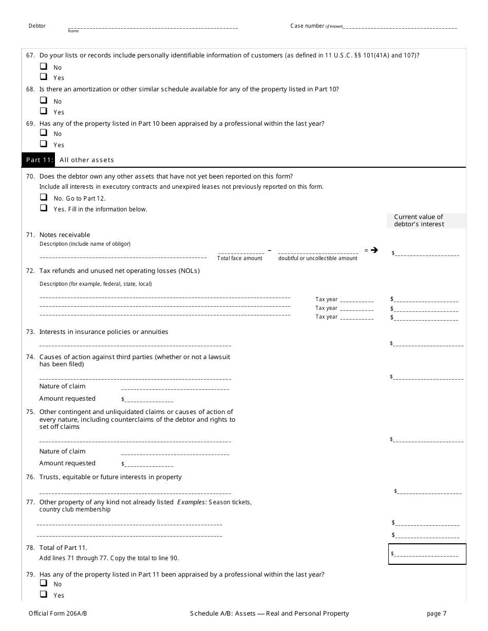 Official Form 206A / B Schedule A / B Assets - Real and Personal Property, Page 7