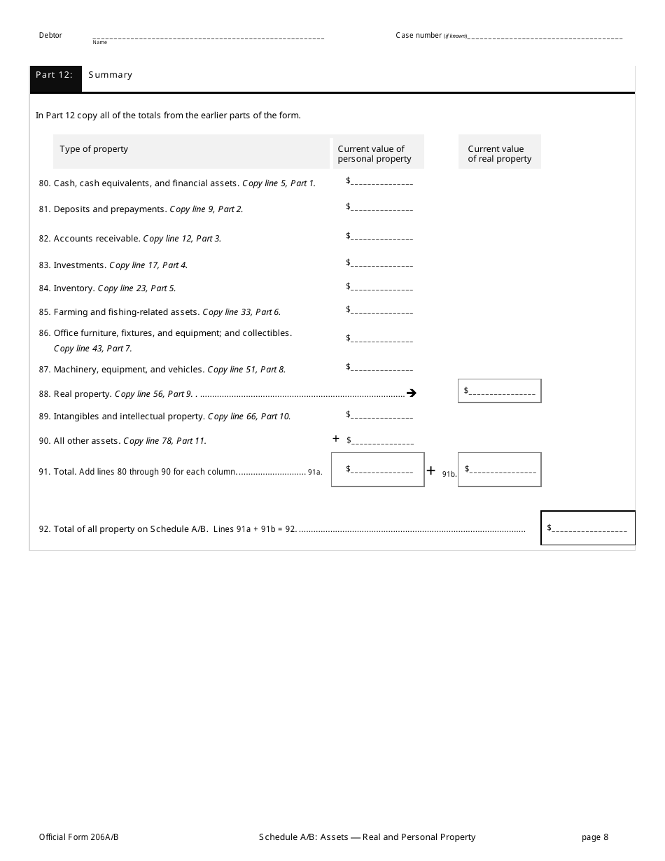 Official Form 206A / B Schedule A / B Assets - Real and Personal Property, Page 8