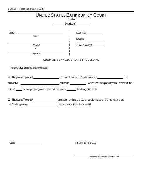 Form B2610C Judgment in an Adversary Proceeding