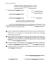 Document preview: Form B2650 Certification of Judgment for Registration in Another District