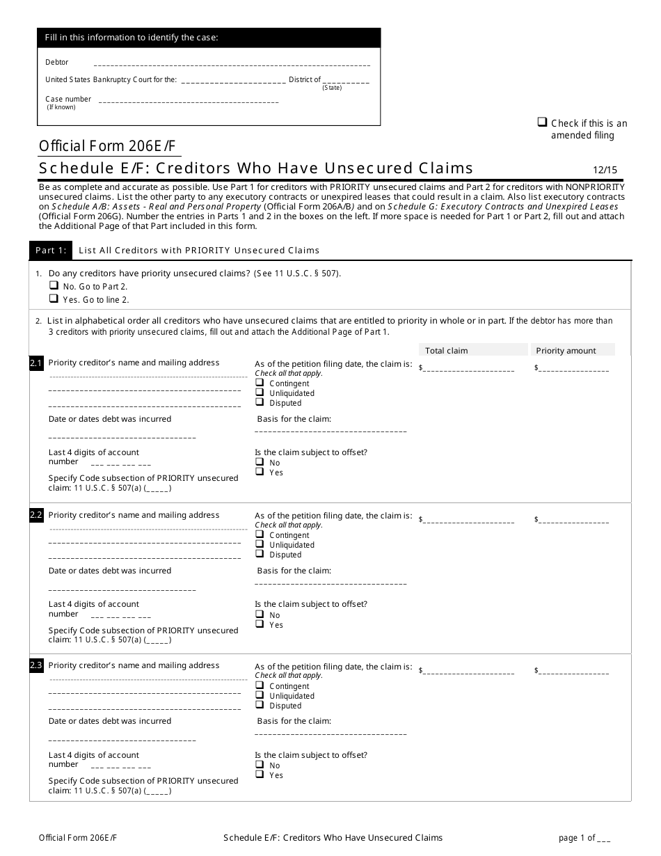 Official Form 206E / F Schedule E / F Creditors Who Have Unsecured Claims, Page 1