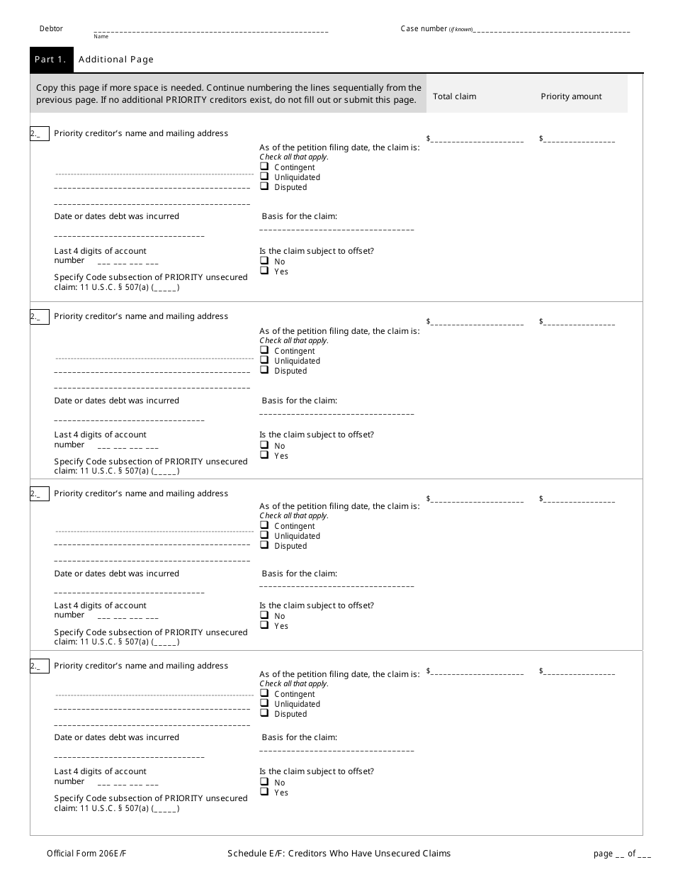 Official Form 206E / F Schedule E / F Creditors Who Have Unsecured Claims, Page 2