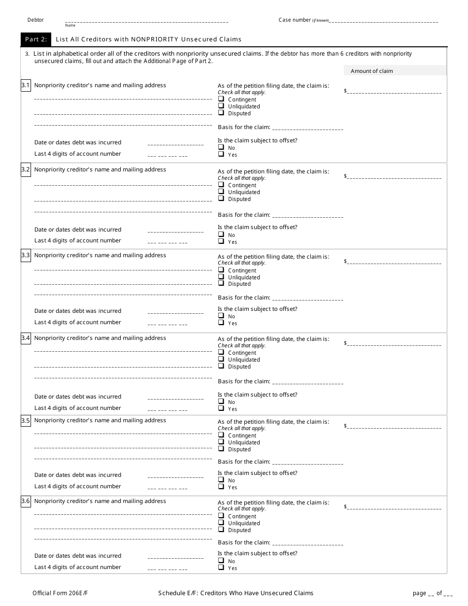 Official Form 206E / F Schedule E / F Creditors Who Have Unsecured Claims, Page 3