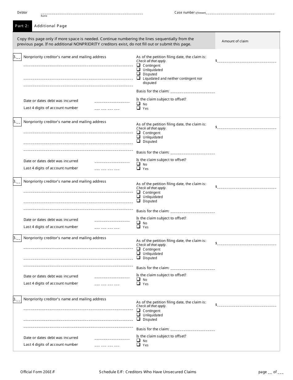 Official Form 206E / F Schedule E / F Creditors Who Have Unsecured Claims, Page 4