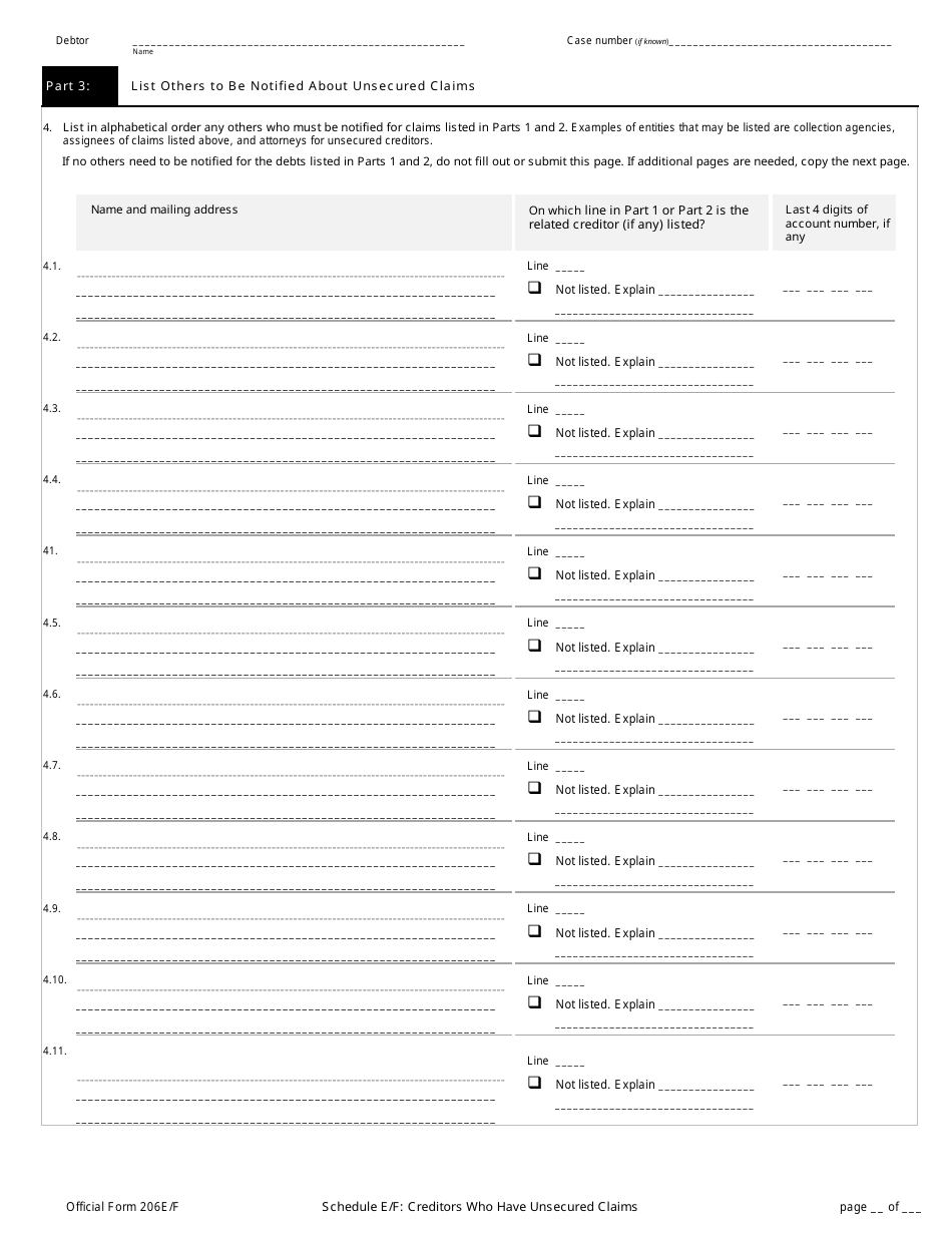 Official Form 206E / F Schedule E / F Creditors Who Have Unsecured Claims, Page 5