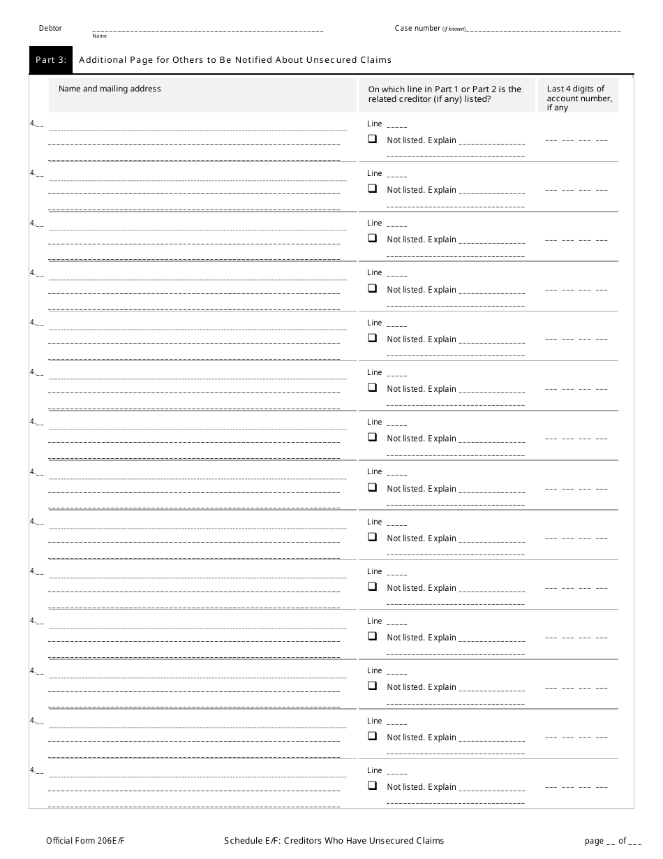 Official Form 206E / F Schedule E / F Creditors Who Have Unsecured Claims, Page 6