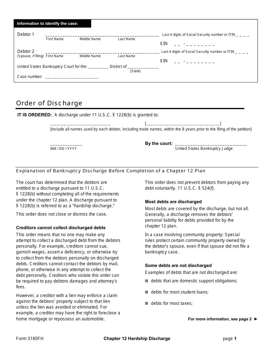 Official Form 3180FH Order of Discharge, Page 1