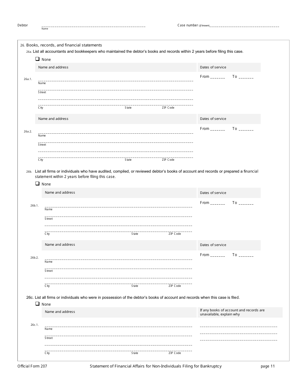 Official Form 207 Statement of Financial Affairs for Non-individuals Filing for Bankruptcy, Page 11