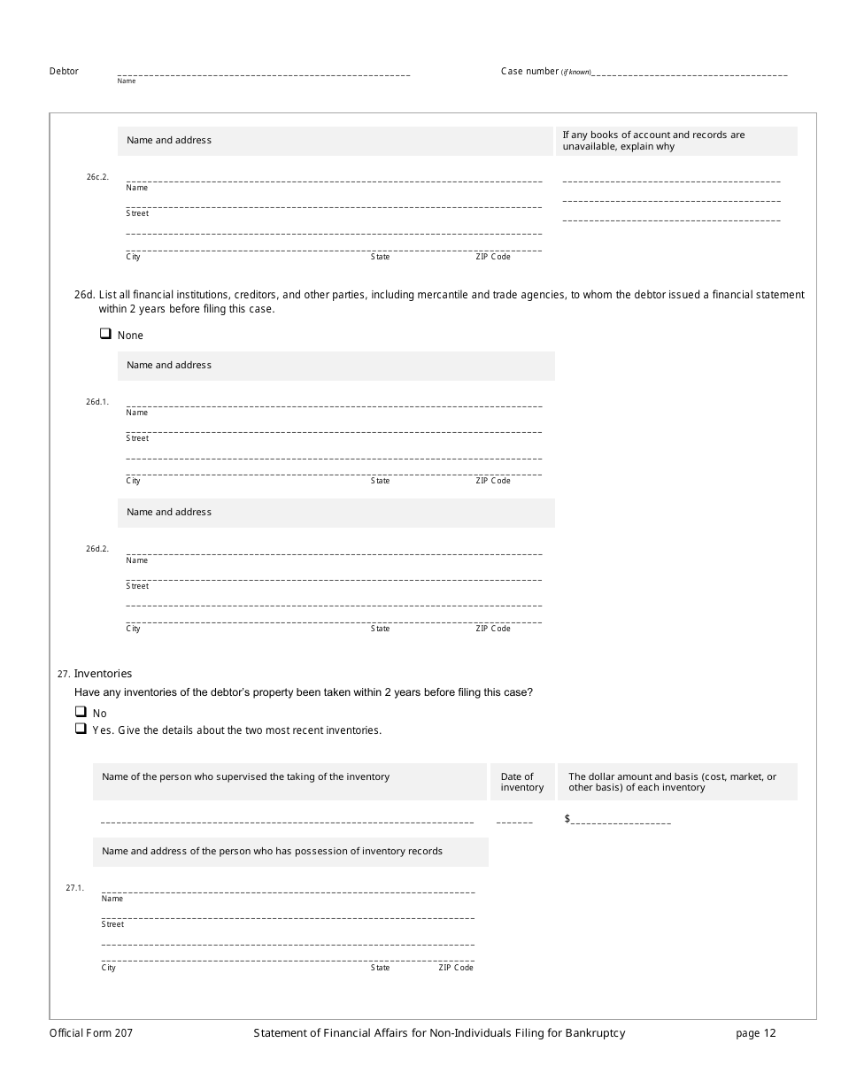 Official Form 207 Statement of Financial Affairs for Non-individuals Filing for Bankruptcy, Page 12