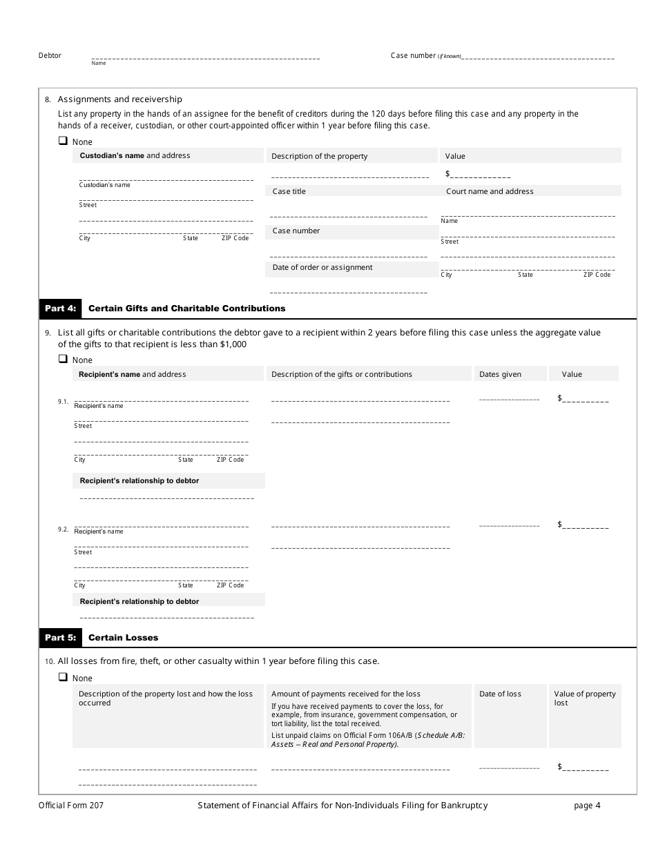 Official Form 207 Statement of Financial Affairs for Non-individuals Filing for Bankruptcy, Page 4