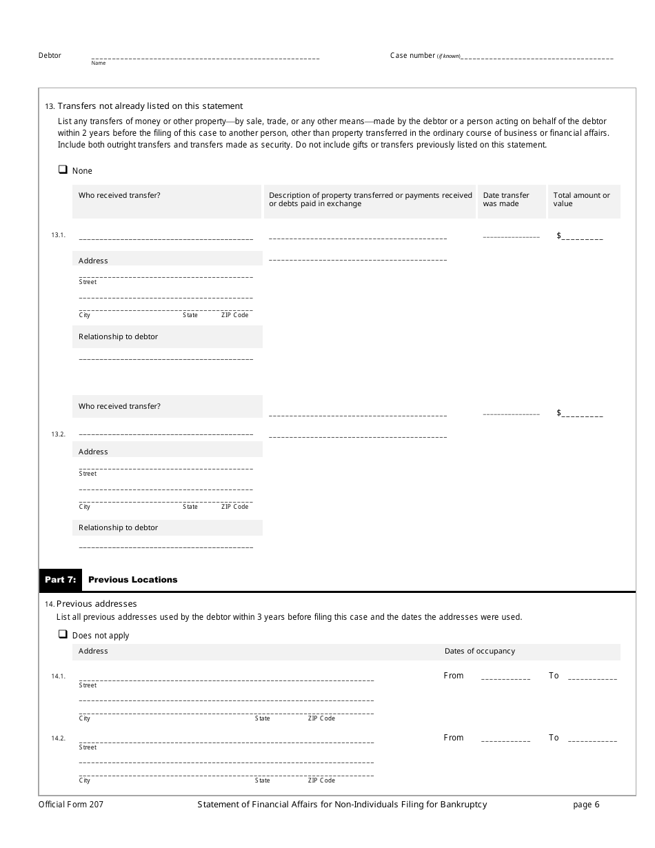 Official Form 207 Statement of Financial Affairs for Non-individuals Filing for Bankruptcy, Page 6