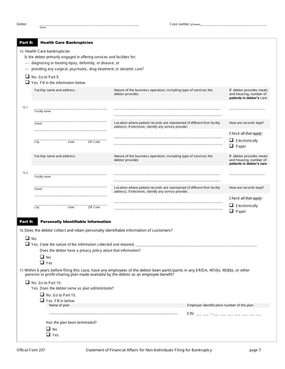 Official Form 207 Statement of Financial Affairs for Non-individuals Filing for Bankruptcy, Page 7