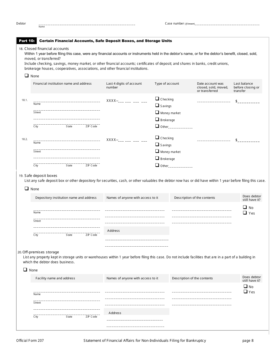 Official Form 207 Statement of Financial Affairs for Non-individuals Filing for Bankruptcy, Page 8
