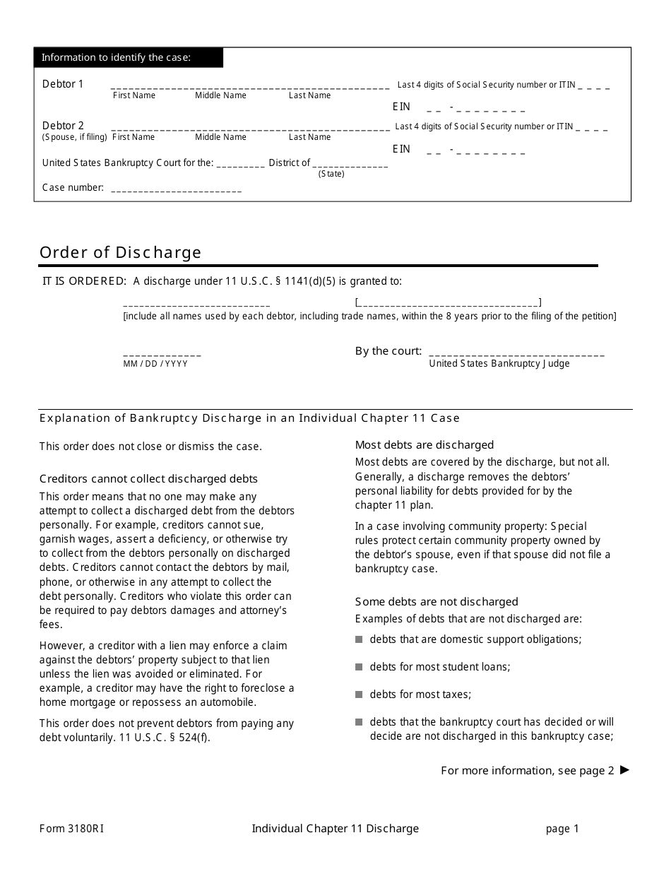 Official Form 3180RI Order of Discharge, Page 1