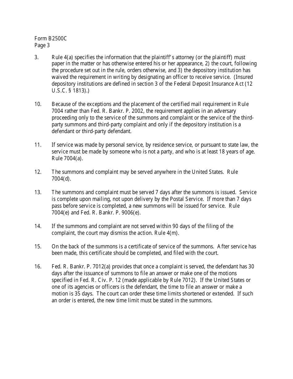 Instructions for Form B2500C Summons and Notice of Trial in an Adversary Proceeding, Page 3