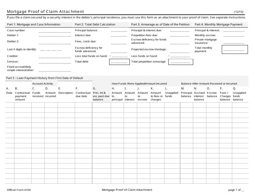 Official Form 410A  Printable Pdf