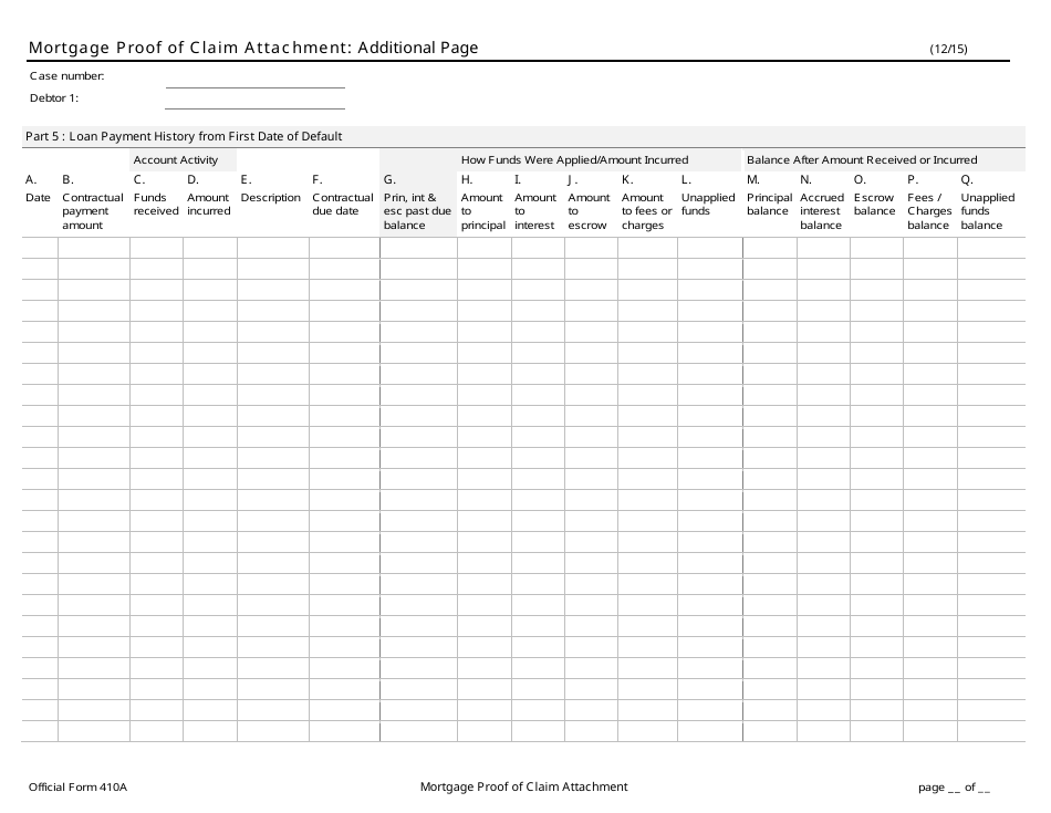 Official Form 410A Mortgage Proof of Claim Attachment, Page 2