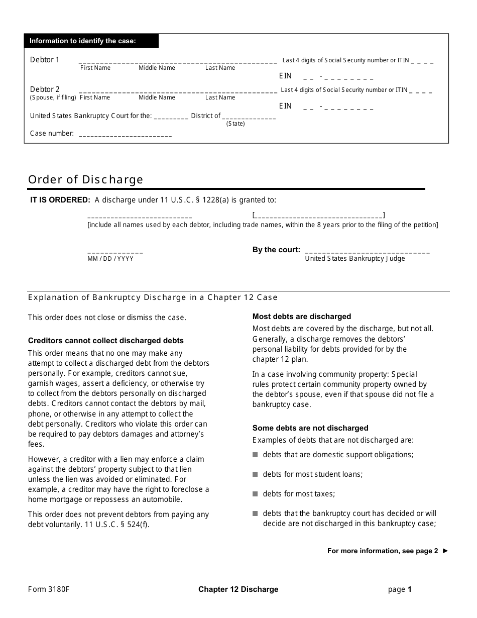Official Form 3180F Order of Discharge, Page 1