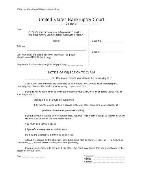 Official Form 420B Notice of Objection to Claim