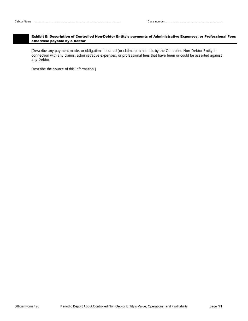 Official Form 426 Periodic Report Regarding Value, Operations, and Profitability of Entities in Which the Debtors Estate Holds a Substantial or Controlling Interest, Page 11