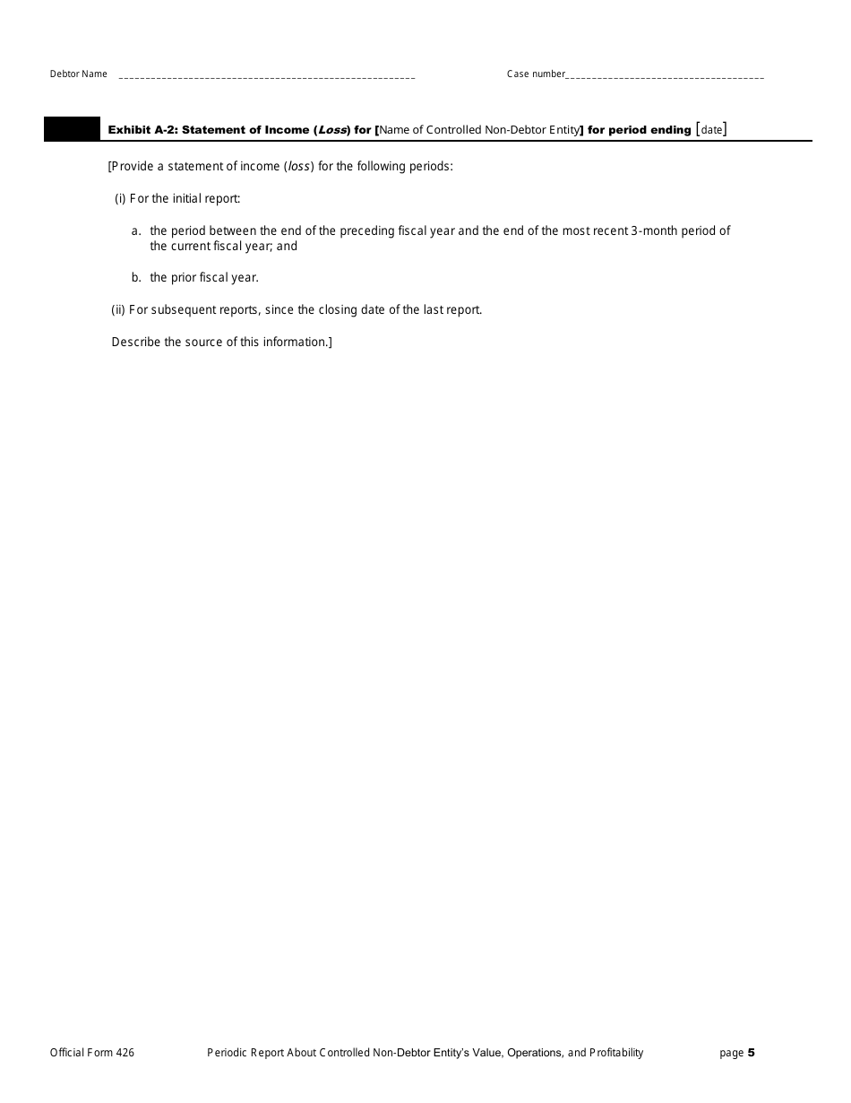 Official Form 426 Periodic Report Regarding Value, Operations, and Profitability of Entities in Which the Debtors Estate Holds a Substantial or Controlling Interest, Page 5