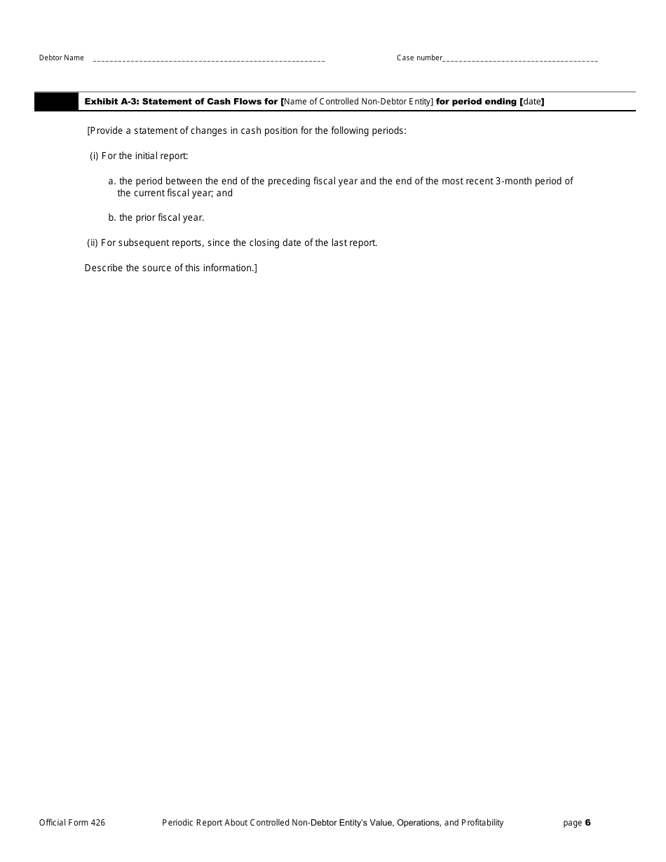 Official Form 426 Periodic Report Regarding Value, Operations, and Profitability of Entities in Which the Debtors Estate Holds a Substantial or Controlling Interest, Page 6