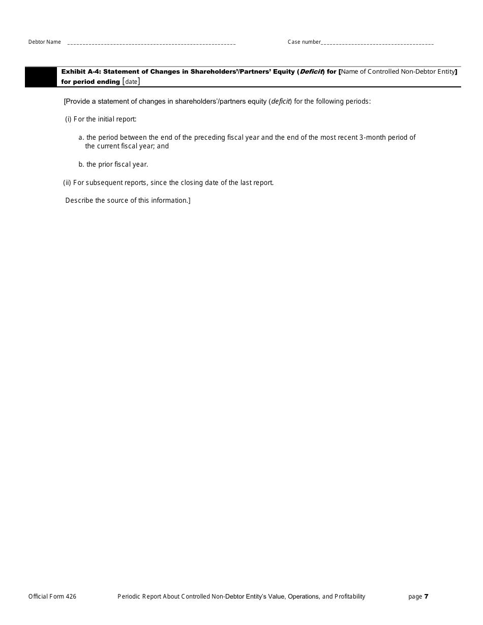 Official Form 426 Periodic Report Regarding Value, Operations, and Profitability of Entities in Which the Debtors Estate Holds a Substantial or Controlling Interest, Page 7