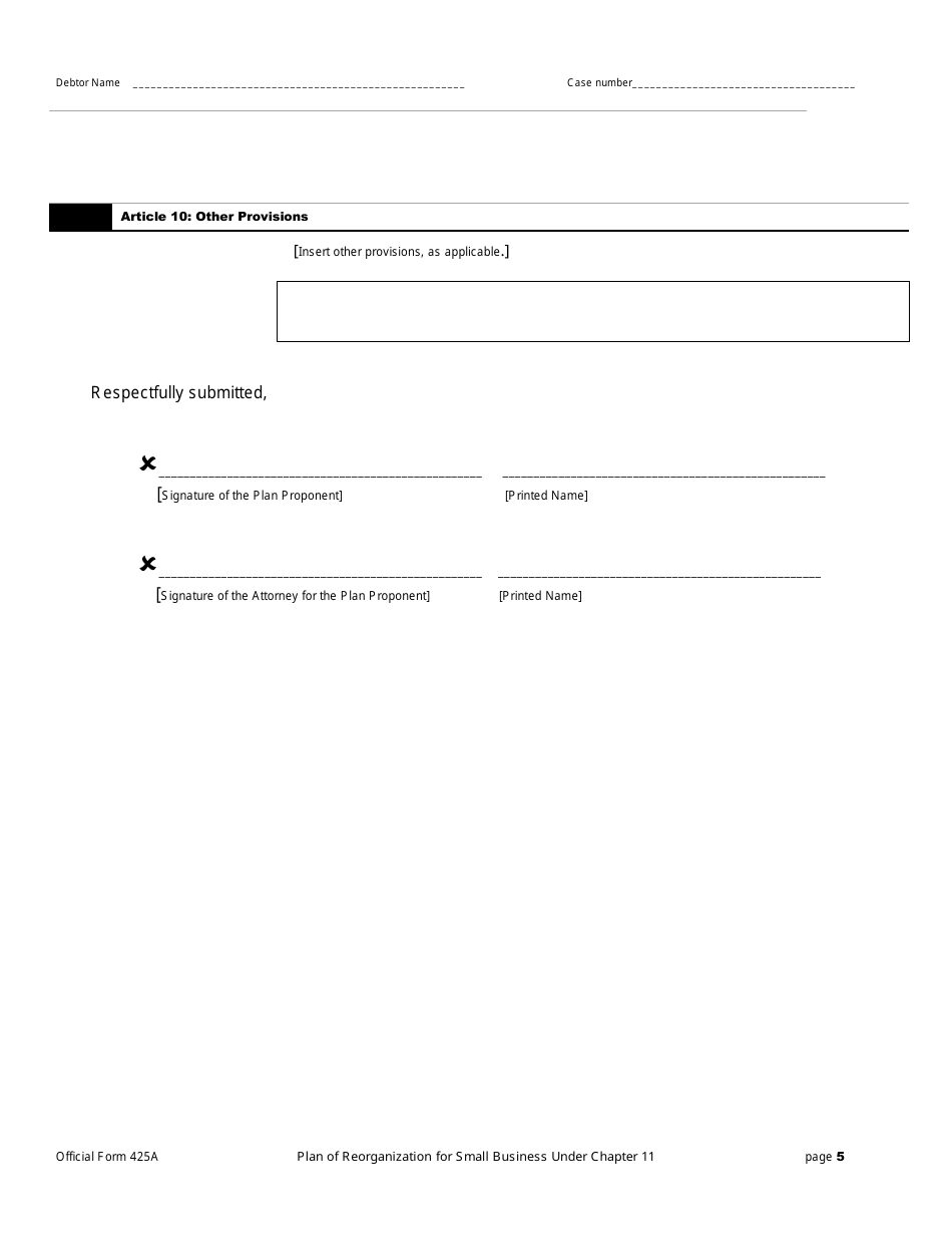Official Form 425A Plan of Reorganization for Small Business Under Chapter 11, Page 5