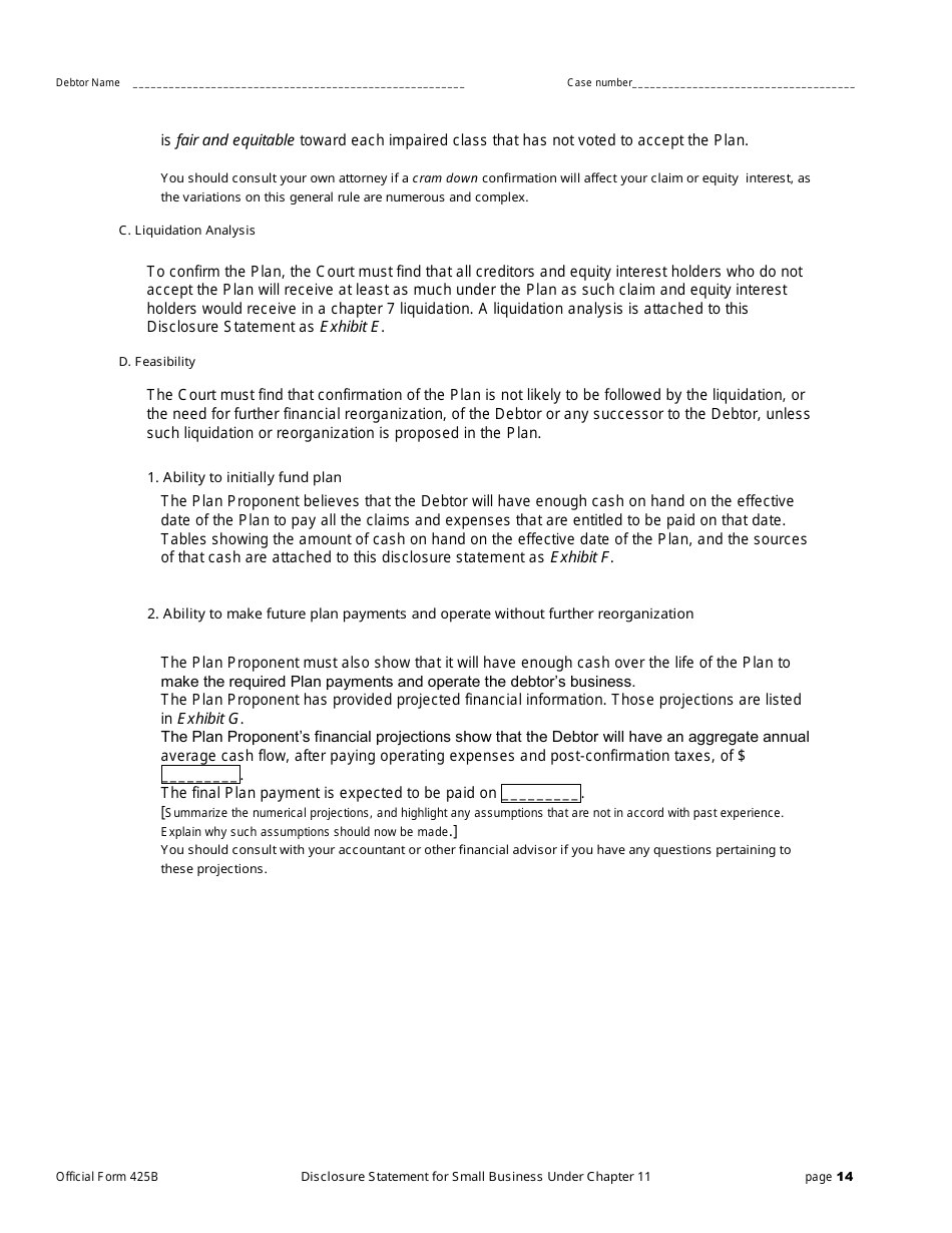 Official Form 425B Disclosure Statement for Small Business Under Chapter 11, Page 14