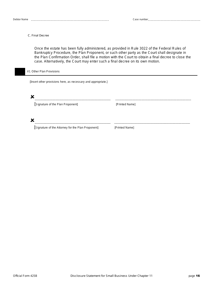 Official Form 425B Disclosure Statement for Small Business Under Chapter 11, Page 16
