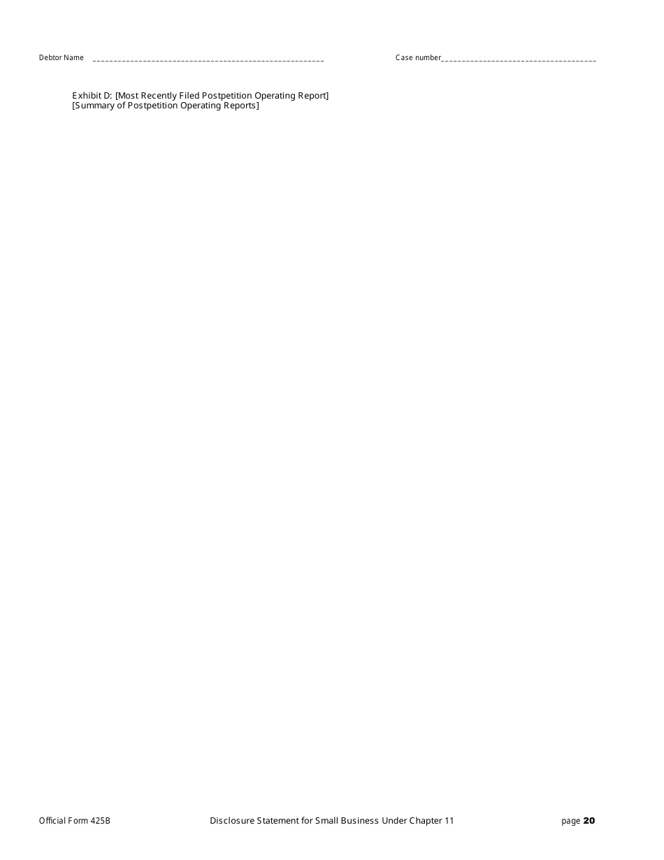 Official Form 425B Disclosure Statement for Small Business Under Chapter 11, Page 20