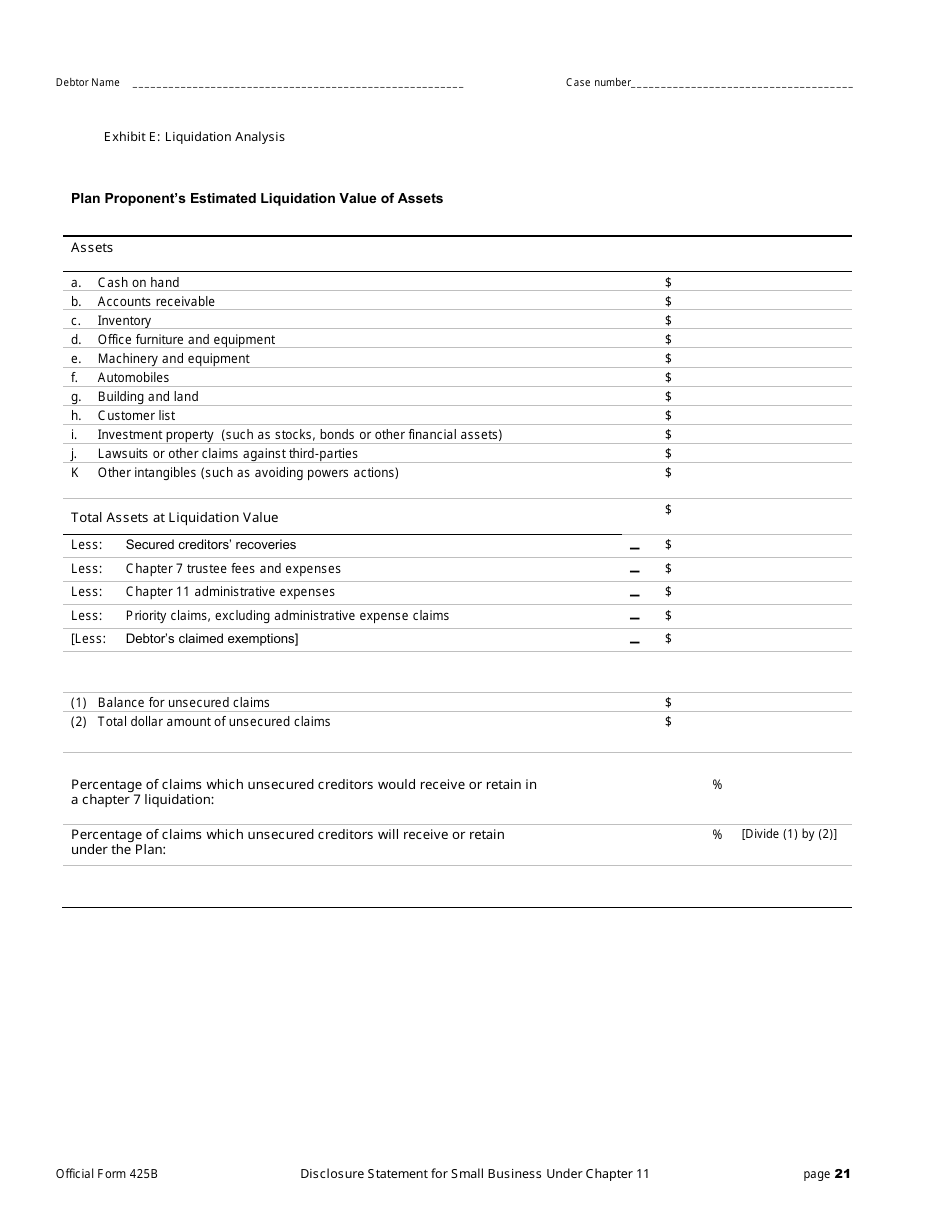 Official Form 425B Disclosure Statement for Small Business Under Chapter 11, Page 21