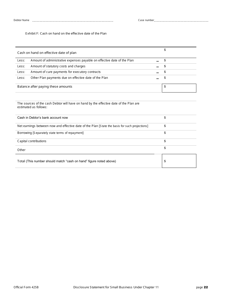 Official Form 425B Disclosure Statement for Small Business Under Chapter 11, Page 22