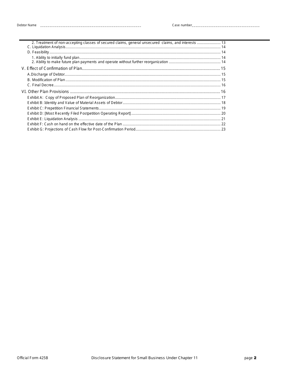 Official Form 425B Disclosure Statement for Small Business Under Chapter 11, Page 2