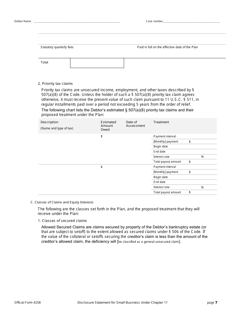 Official Form 425B Disclosure Statement for Small Business Under Chapter 11, Page 7