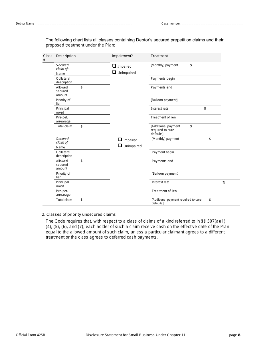Official Form 425B Disclosure Statement for Small Business Under Chapter 11, Page 8