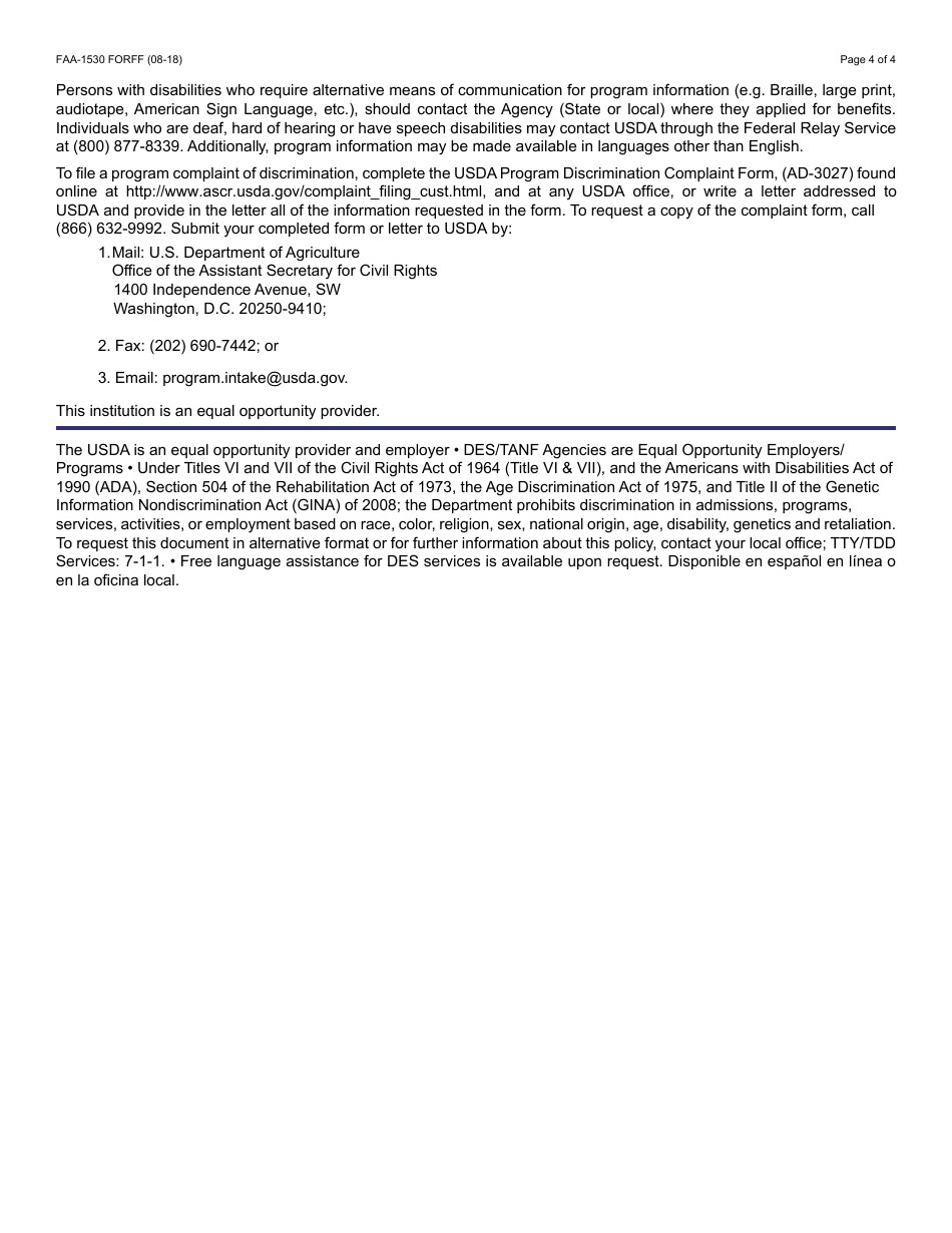Form FAA-1530 FORFF Abawd Participation and Referral Notice - Arizona, Page 4
