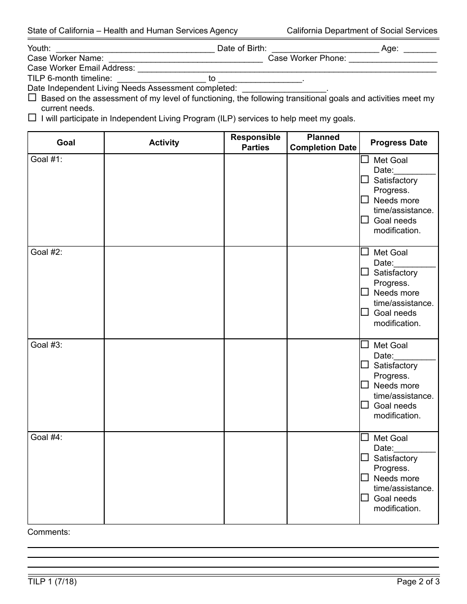 Form TILP1 Transitional Independent Living Plan  Agreement - California, Page 2