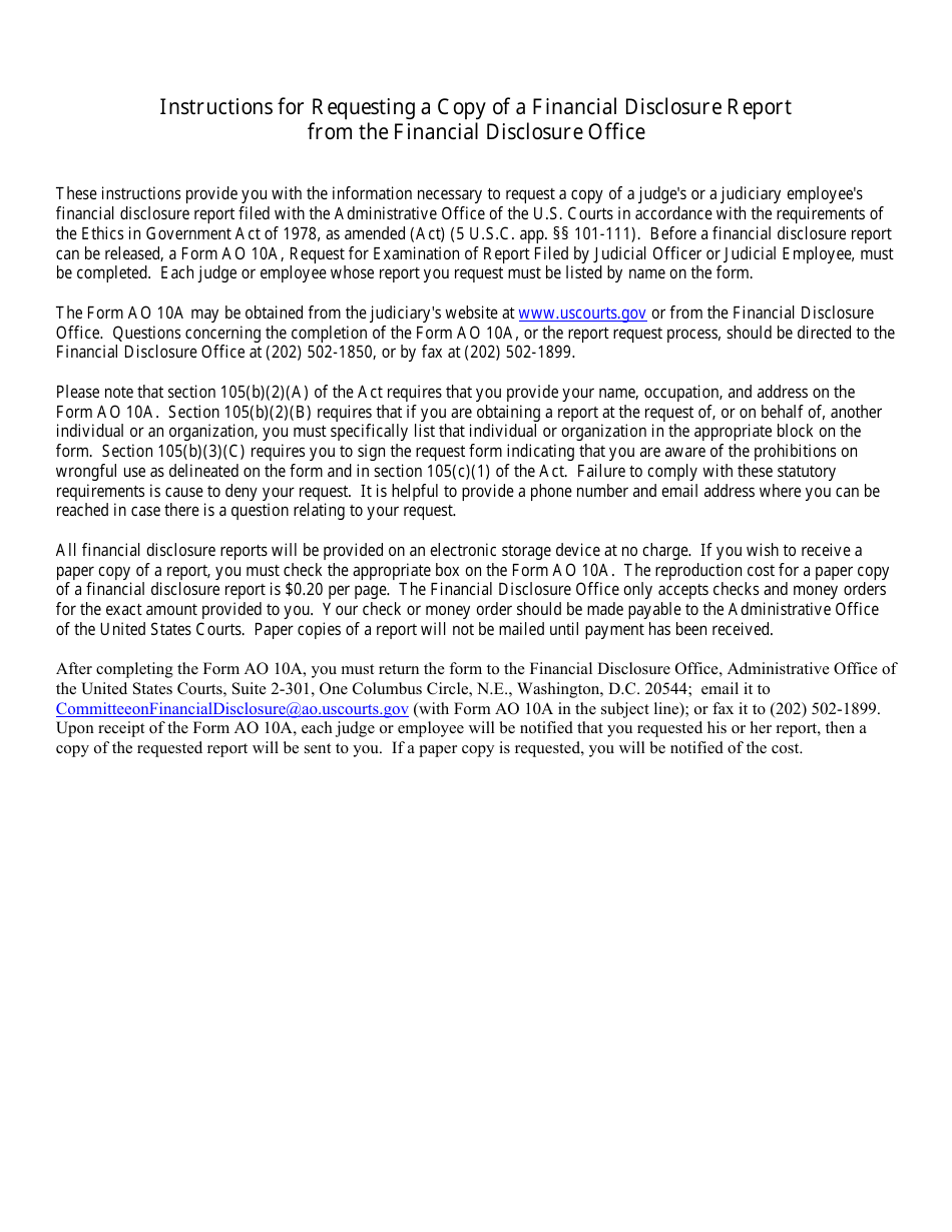 Form AO10A Request for Examination of Report Filed by a Judicial Officer or Judicial Employee, Page 2