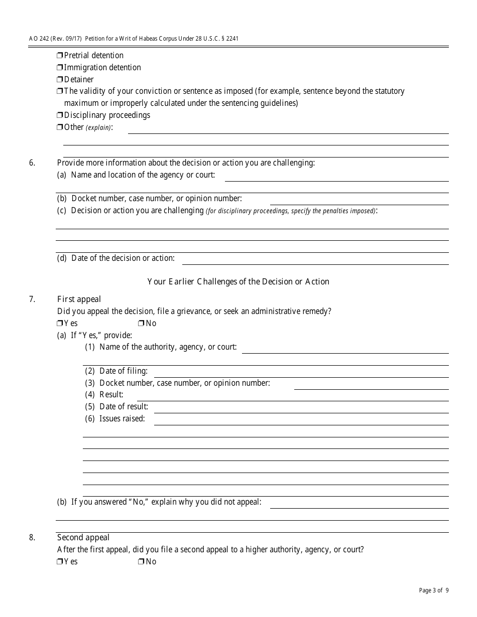 Form AO242 Petition for a Writ of Habeas Corpus Under 28 U.s.c. 2241, Page 3