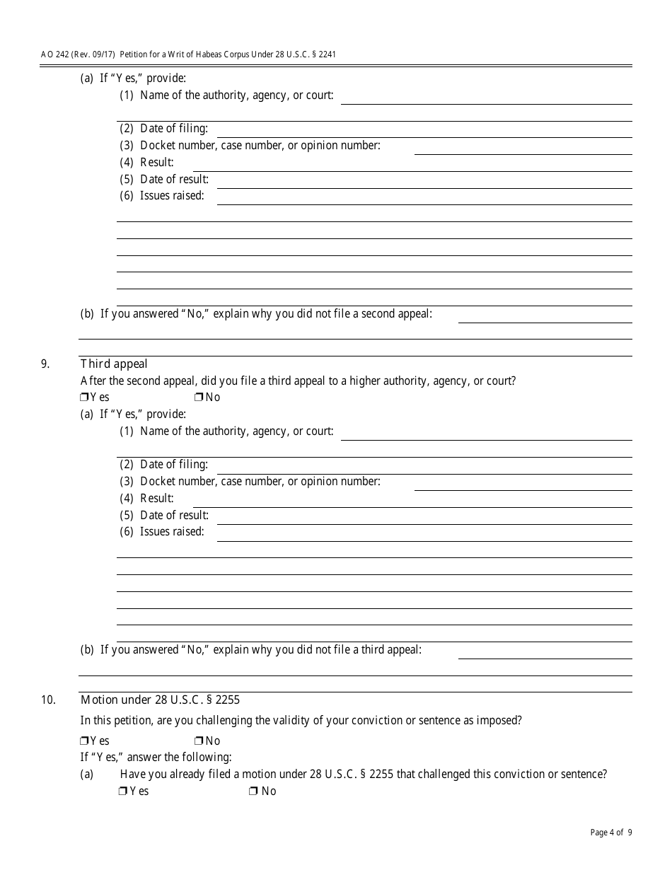 Form AO242 Petition for a Writ of Habeas Corpus Under 28 U.s.c. 2241, Page 4